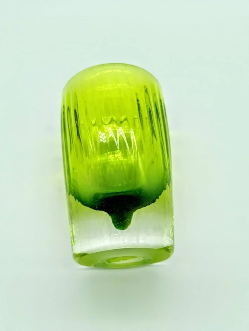 Handmade Lime Green Ribbed Studio Art Glass Candle Holder